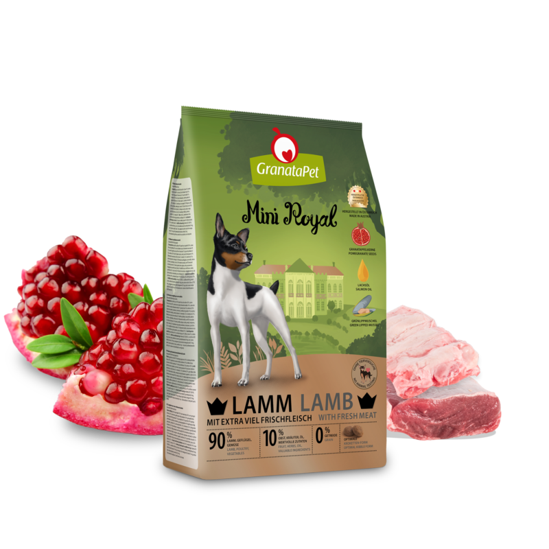 petlove.lt GRANATAPET MINI ROYAL LAMB begrūdis sausas pašaras mažų veislių suaugusiems šunims su ĖRIENA 1kg su vertingais aliejais, su granatų sėklomis, be dirbtinių priedų
