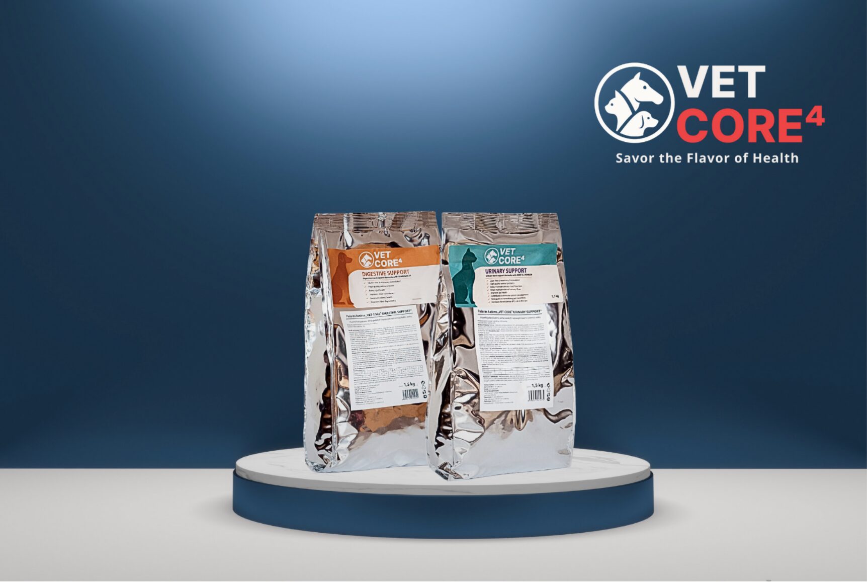 VET CORE⁴ pašaras su mokslu pagrįsta formule augintinių sveikatai