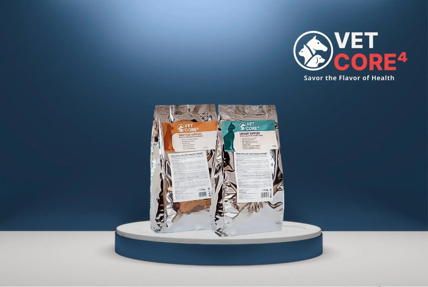 VET CORE⁴ pašaras su mokslu pagrįsta formule augintinių sveikatai