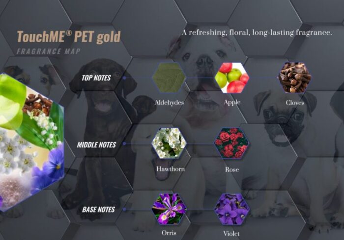 Petlove.lt Touch Me Pet Gold – gėlių ir prieskonių kvapo piramidė su gvazdikėliais