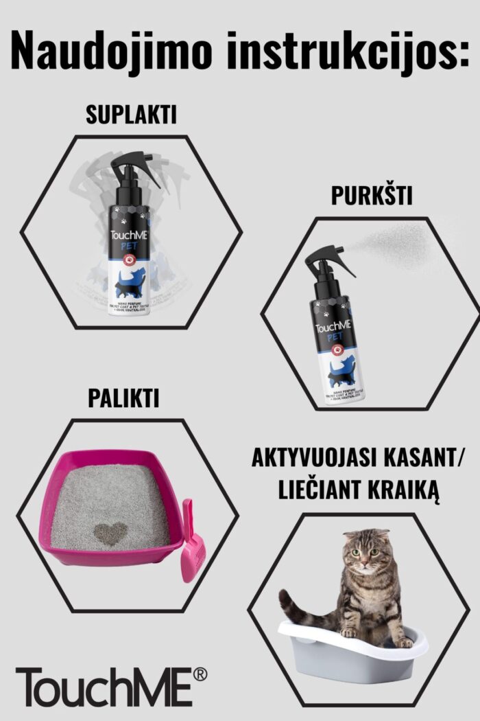 Touch Me purškalas kraiko dėžėms nemaloniems kvapams pašalinti